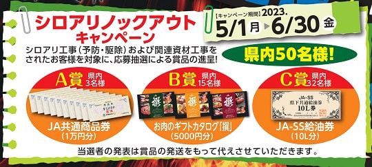 【５月１日（月）～６月３０日（金）】ＪＡシロアリノックアウトキャンペーン