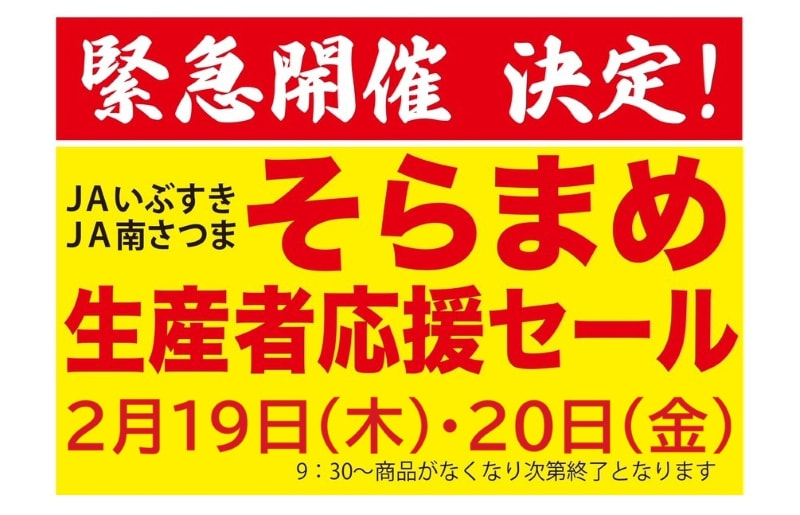 【２月１９日（木）・２０日（金）】そらまめ生産者応援セール（※購入制限有り）