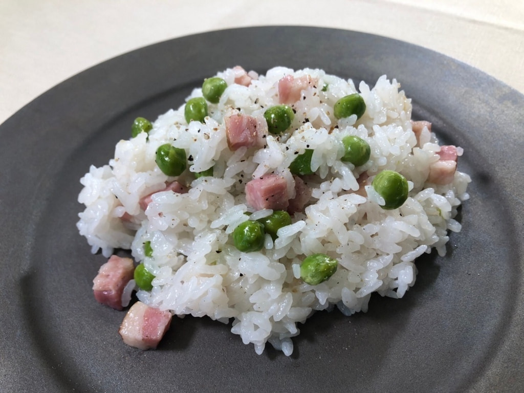 ＴＶ「たわわのわ」紹介　【実えんどう（まめこぞう）と茶美豚ベーコンピラフ】